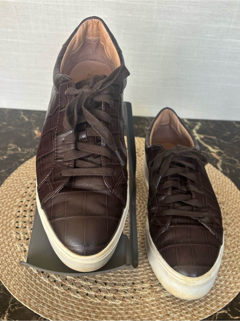 Halogen Croco Brown Leather Platform Sneakers Women's Size 9M Lace Up Shoes